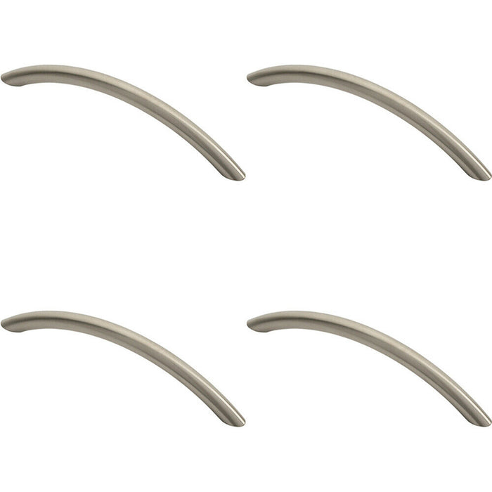 4x Curved Bow Cabinet Pull Handle 153 x 10mm 128mm Fixing Centres Satin Nickel Loops