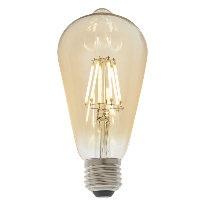Vintage Style LED Filament Bulb - Pear Shaped E27 Lamp - Amber Tinted Glass Loops