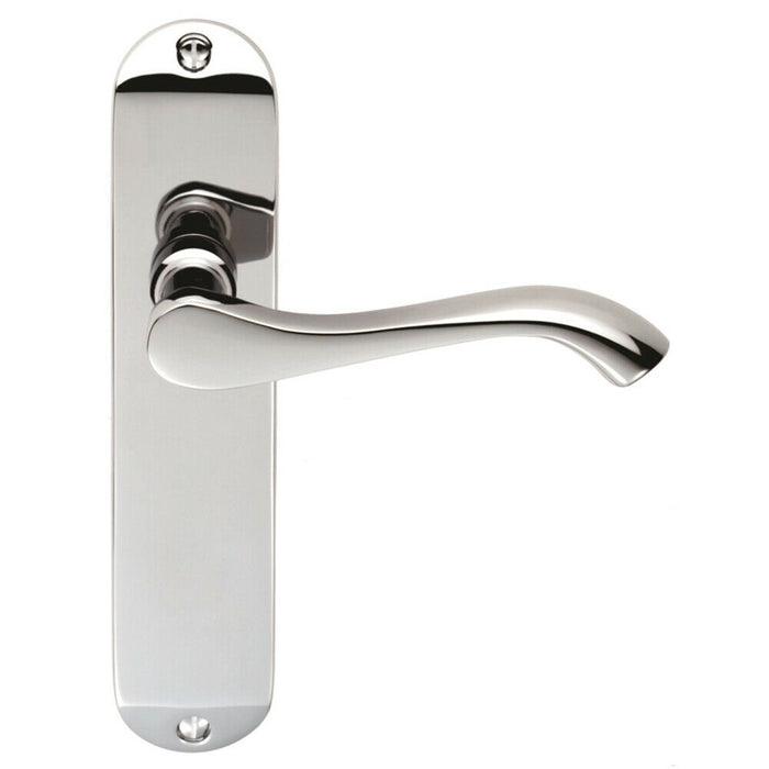 4x PAIR Scroll Lever Door Handle on Latch Backplate 180 x 40mm Polished Chrome Loops