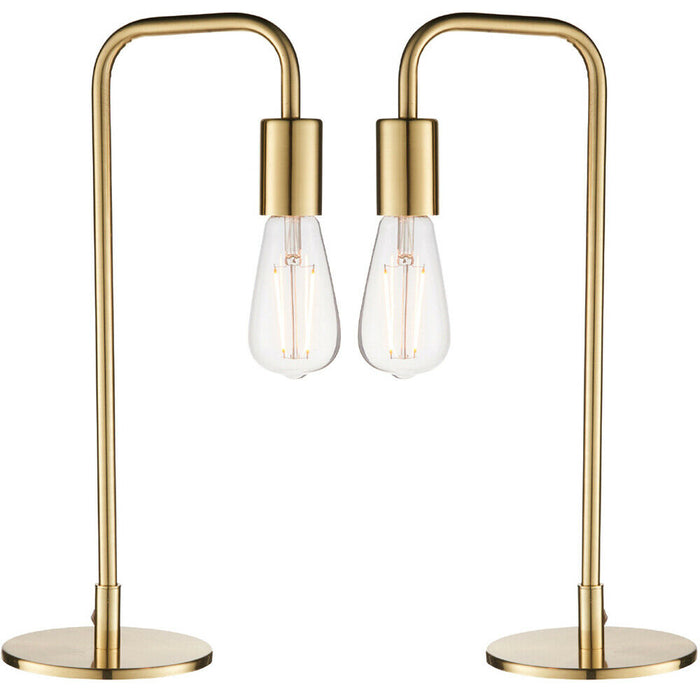 2 PACK Modern Hangman Table Lamp Brass Industrial Arm Bedside Desk Light Base Loops
