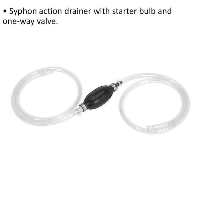 2m Emergency Fuel Transfer Pump - Syphon Action Drainer - Starter Bulb - One-Way Loops