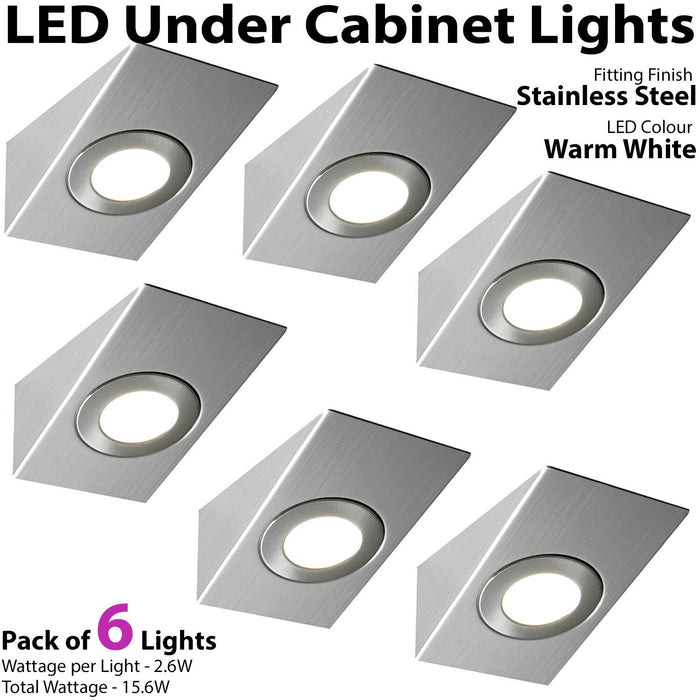 6x 2.6W LED Kitchen Wedge Spot Light & Driver Kit Stainless Steel Warm White Loops