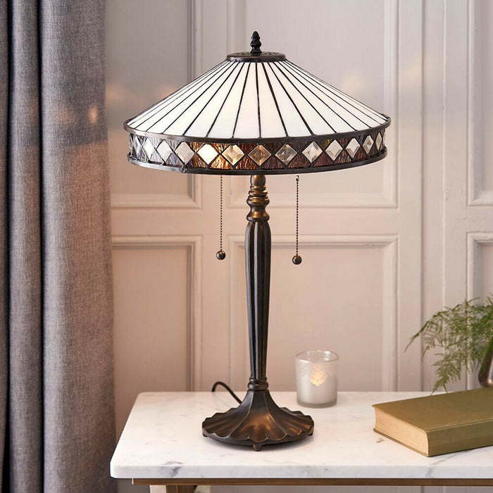 Dark Bronze Table Lamp - Diamond Shaped Detailling - 2 x 60W E27 GLS Required Loops