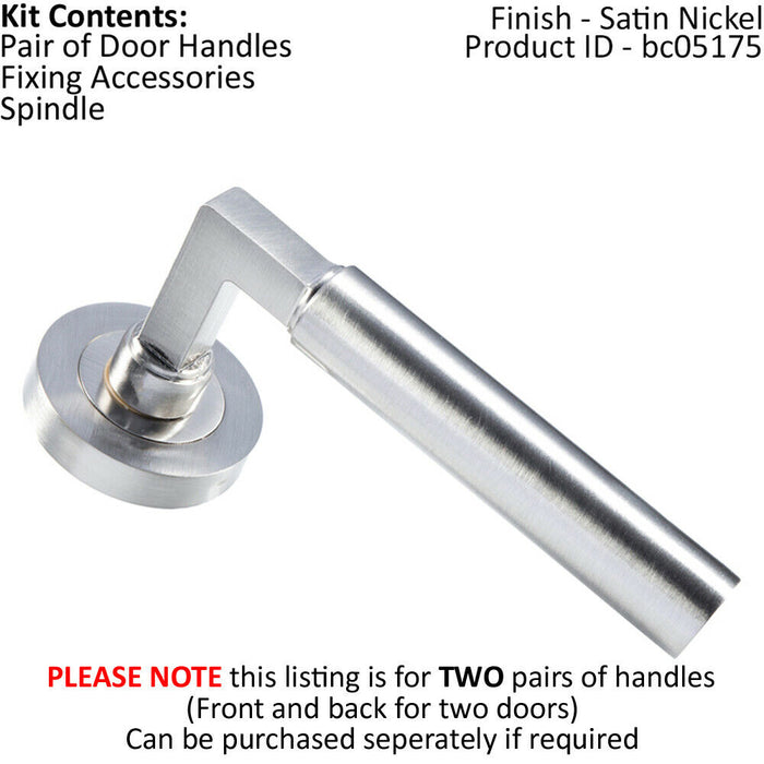 2x PAIR Straight Round Bar Handle on Round Rose Concealed Fix Satin Nickel Loops