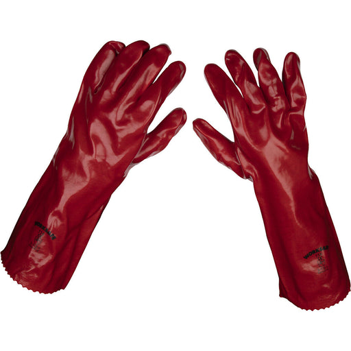 PAIR Red PVC Gauntlets - Forearm Protection - 450mm - Waterproof Protection Loops