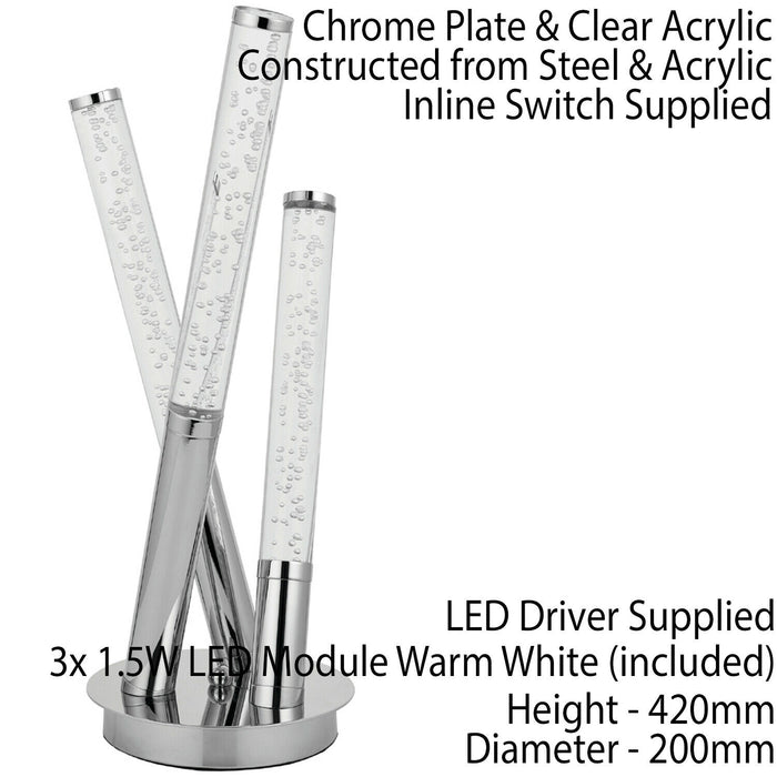 4.5W LED Table Lamp Warm White Unique Chrome Acrylic Multi Rod Arm Bedside Light Loops