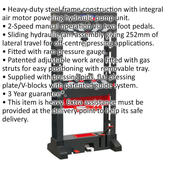 Heavy Duty 30 Tonne Air Hydraulic Press - 2 Speed Manual Operation - Foot Pedals Loops