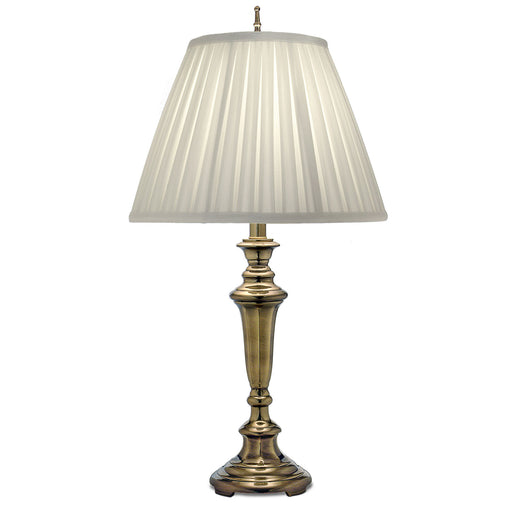 Table Lamp Oyster Silk Sheen Box Pleat Shade Burnished Brass LED E27 60W Loops