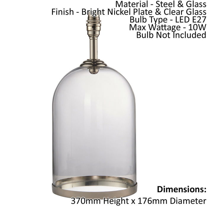 Table Lamp - Bright Nickel Plate & Clear Glass - 10W LED E27 - Base Only Loops