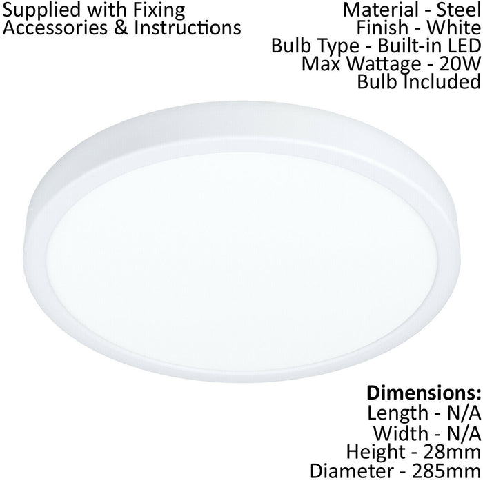 Wall Flush Ceiling Light Colour White Shade White Plastic Bulb LED 20W Included Loops