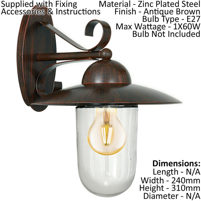 2 PACK IP44 Outdoor Wall Light Antique Brown Steel Fisherman Lamp 1x 60W E27 Loops