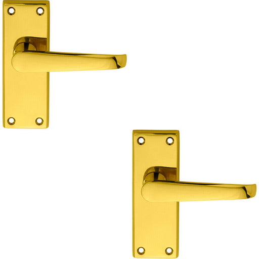 2x PAIR Straight Handle on Short Latch Backplate 118 x 42mm Polished Brass Loops