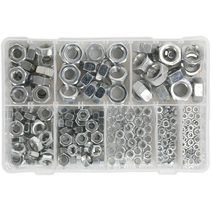 255 Piece Steel Nut Assortment - M4 to M16 - Partitioned Storage Box - DIN 934 Loops