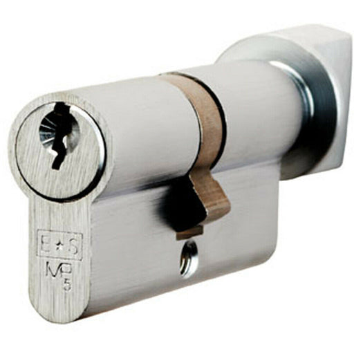 70mm EURO Cylinder & Thumbrturn Lock Keyed to Differ 5 Pin Satin Chrome Loops