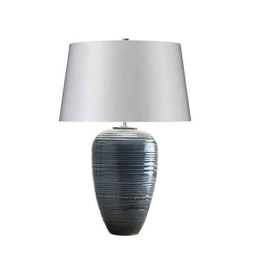Table Lamp Polished Nickel Accents Silver Faux Silk Shade Blue Glaze LED E27 60W Loops