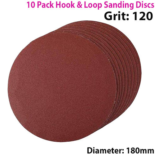 QTY 10 180mm 7 Inch Sanding Discs 120 Grit Orbit Sander Hook & Loop Loops