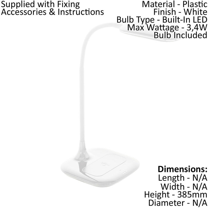 Table Desk Lamp Colour White Touch On/Off Dimming Bulb LED 3.4W Included Loops