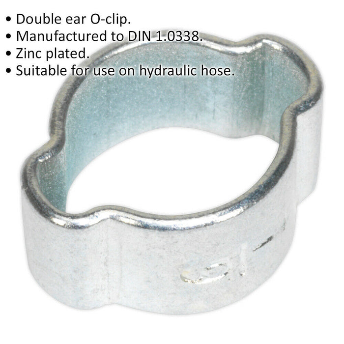 25 PACK Zinc Plated Double Ear O-Clip - 7mm to 9mm Diameter - Hose Pipe Fixing Loops