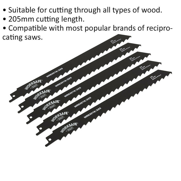 5 PACK 225mm Reciprocating Saw Blade - 3 TPI - Suitable for Cutting Wood Loops