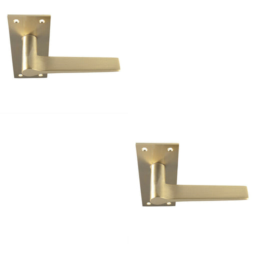 2x PAIR Flat Straight Handle on Slim Lock Backplate 150 x 50mm Satin Brass Loops