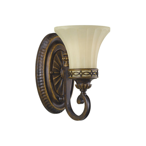Wall Light Fluted Glass Shade Detailed Carved Wall Plate Walnut LED E27 60W Loops