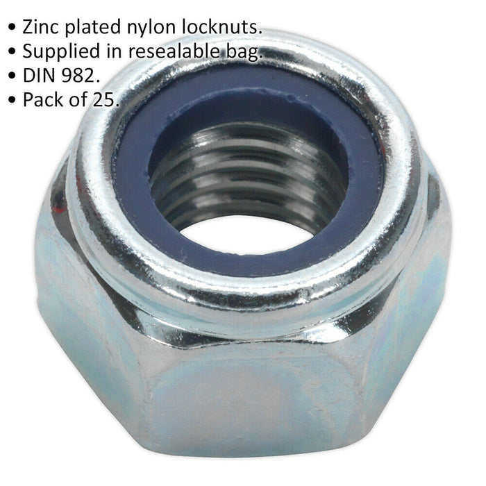 25 PACK - Zinc Plated Nylon Locknut Bolt - 1.75mm Pitch - M12 - DIN 982 - Metric Loops