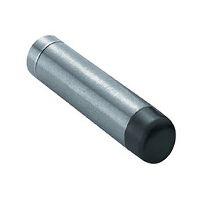 Wall Mounted Doorstop Cylinder with Rubber Tip 74 x 16mm Satin Steel Loops