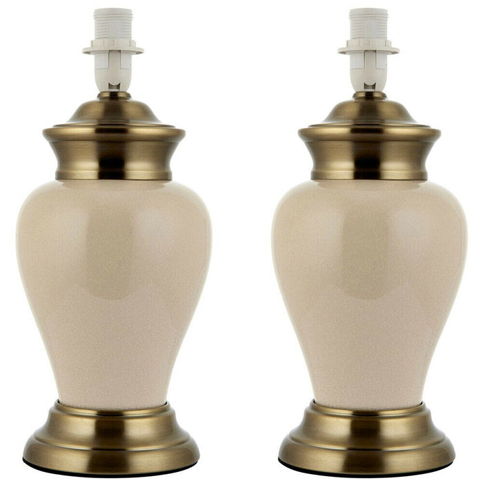 2 PACK Traditional Table Lamp Sideboard Light Cream & Antique Brass Base Only Loops