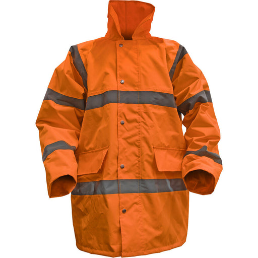 XXL Orange Hi-Vis Motorway Jacket with Quilted Lining - Retractable Hood Loops