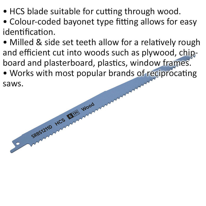 5 PACK 250mm HCS Reciprocating Saw Blade - 6 TPI - Milled Side Set Teeth Loops