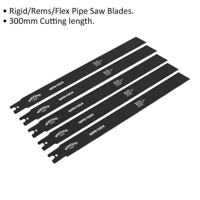 5 PACK 300 x 25 x 1mm Pipe Saw Blades - 10-14 TPI - Rigid Flexible Pipe Cutting Loops