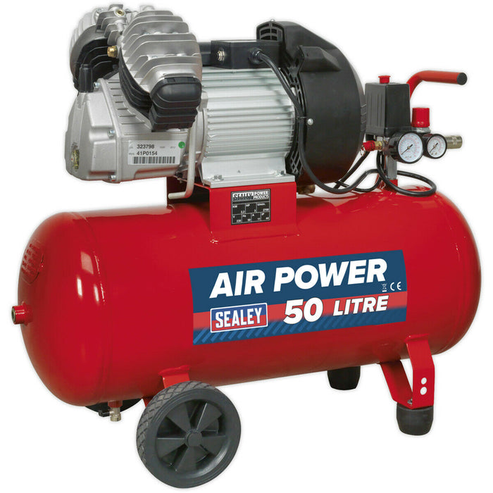 50L Direct Drive Air Compressor - V-Twin Pump - 3 hp Heavy Duty Induction Motor Loops