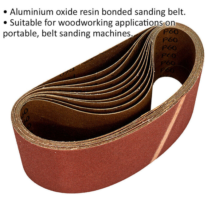 10 PACK - 100mm x 620mm Sanding Belts - 60 Grit Aluminium Oxide Cloth Backed Loops