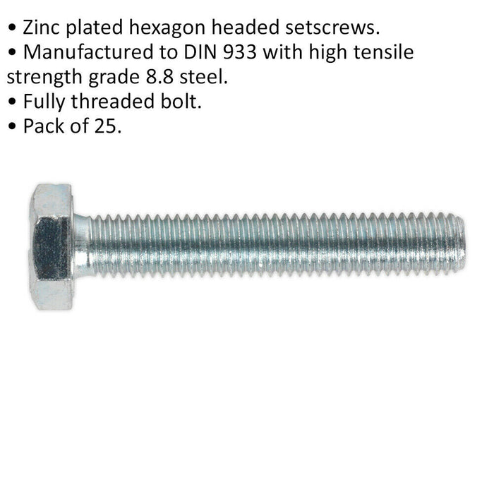 25 PACK HT Setscrew - M10 x 60mm - Grade 8.8 Zinc - Fully Threaded - DIN 933 Loops