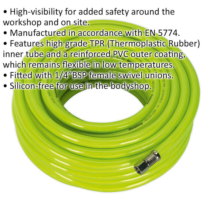 High-Visibility Air Hose with 1/4 Inch BSP Unions - 20 Metre Length - 8mm Bore Loops