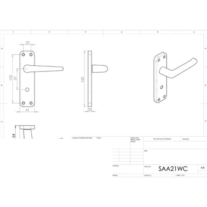 PAIR Straight Tapered Lever on Bathroom Blackplate 152 x 41mm Satin Aluminium Loops