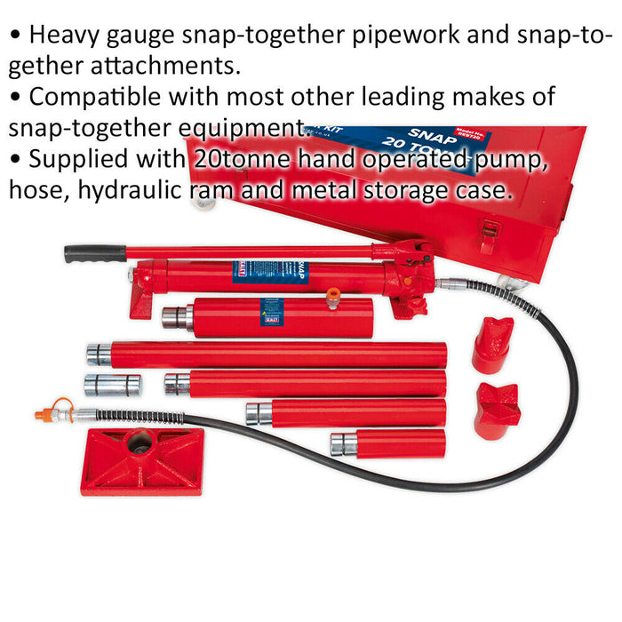 20 Tonne Snap Hydraulic Body Repair Kit - Hand Operated Pump - Heavy Duty Loops