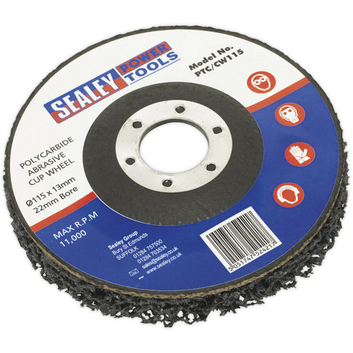 Polycarbide Abrasive Cup Wheel - 115mm x 13mm - 22mm Bore - Paint & Rust Removal Loops
