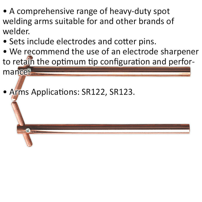 350mm Heavy Duty Spot Welding Arms - Inclined Electrode Holder - Cotter Pins Loops