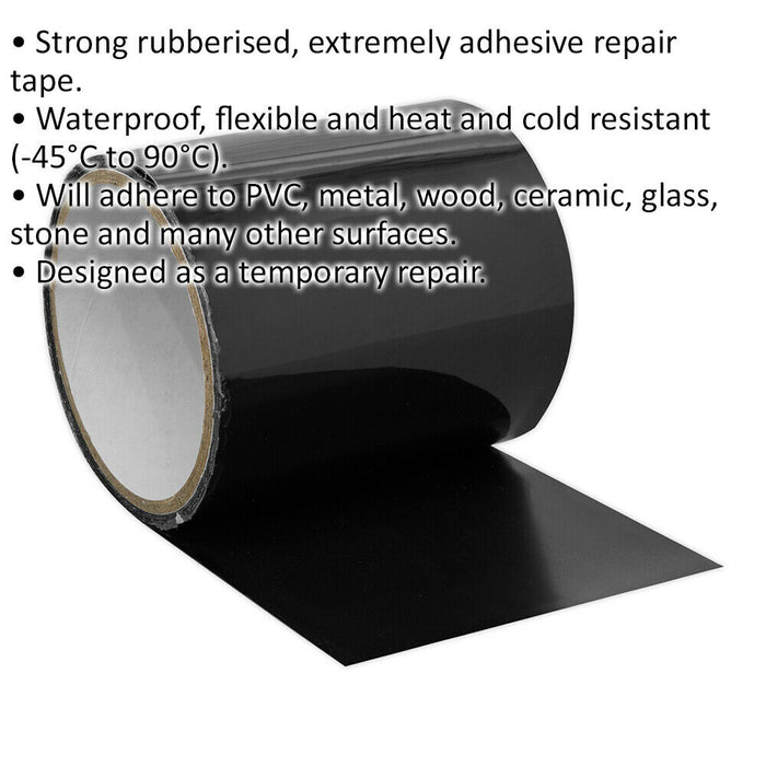 Rubberised Seal & Repair Tape Roll - 100mm Width - 1.5m Length - Waterproof Loops
