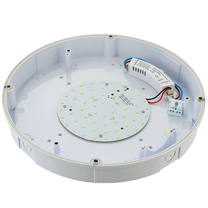 Round LED Bulkhead Ceiling Light 12W Cool White IP65 Gloss White Bathroom Lamp Loops
