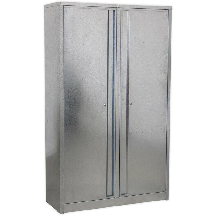 Galvanized Steel Floor Cabinet - Four Adjustable Shelves - Locking Double Doors Loops