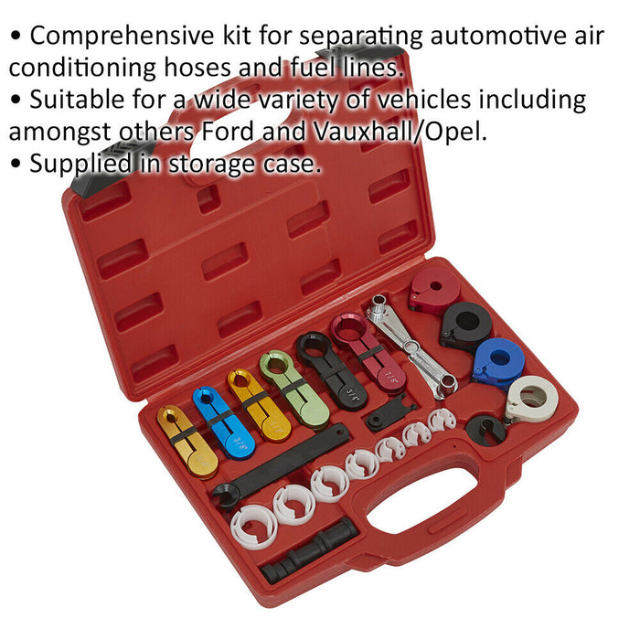 21 Piece Fuel & Air Conditioning Disconnection Tool Kit - Air Hose & Fuel Lines Loops