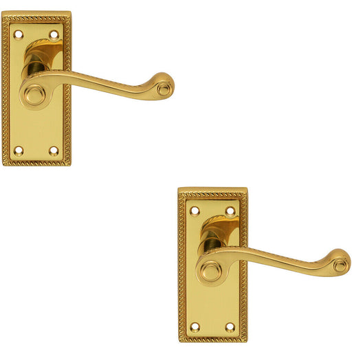 2x PAIR Reeded Design Scroll Lever on Latch Backplate 112 x 48mm Polished Brass Loops