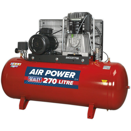 270 Litre Belt Drive Air Compressor - 2-Stage Pump System 7.5hp Motor - 3 Phase Loops