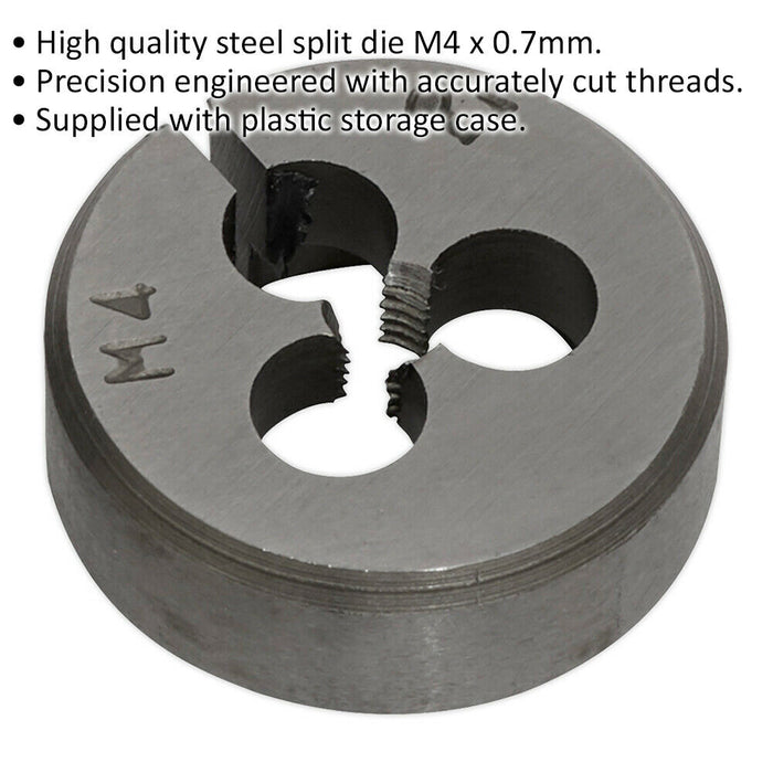 M4 x 0.7mm Metric Split Die - Quality Steel - Bar / Bolt Threading Bit & Case Loops