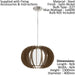 Pendant Ceiling Light Colour Satin Nickel Shade Brown White Wood Glass E27 1x60W Loops