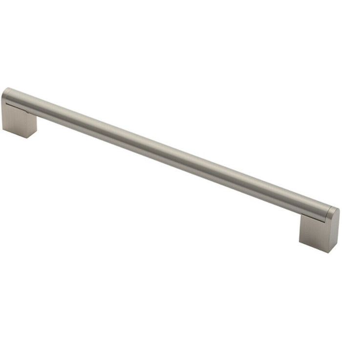 Round Bar Pull Handle 296 x 14mm 256mm Fixing Centres Satin Nickel & Steel Loops