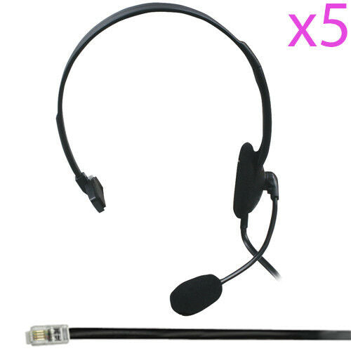 5x RJ9/RJ10/RJ22 Telephone Phone Headset Headphone & Microphone Mic Call Centre Loops