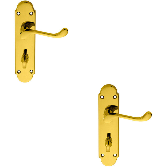 2x PAIR Victorian Upturned Lever on Bathroom Backplate 170 x 42mm Brass Loops